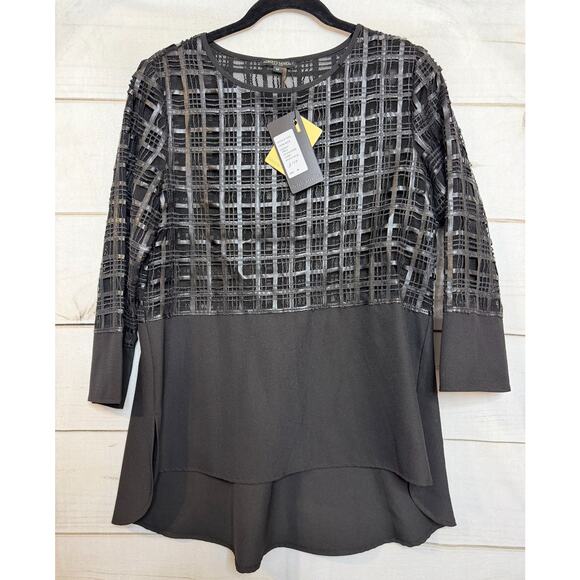 Alberto Makali NWT Sz M Top MSRP $179 Black Criss Cross Winter Chic Sheer - Picture 1 of 6